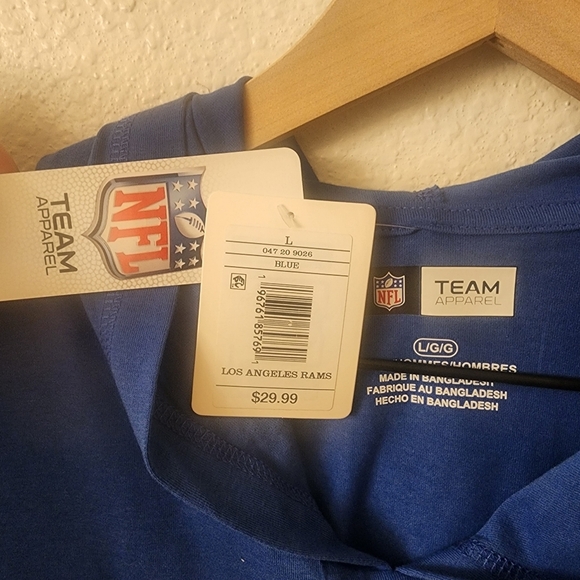 NFL Los Angeles LA Rams Football Blue Hooded Short Sleeve Shirt Mens Large - Picture 4 of 10